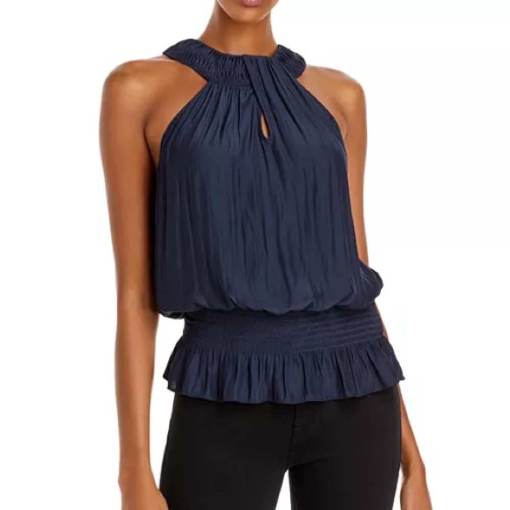 Ramy Brook Pleated Navy Halter Top